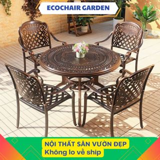 Bàn ghế sân vườn khung nhôm đúc nghệ thuật hoạ tiết hoa sen D150cm BSV012, bàn ghế ngoài trời khung nhôm đúc cao cấp