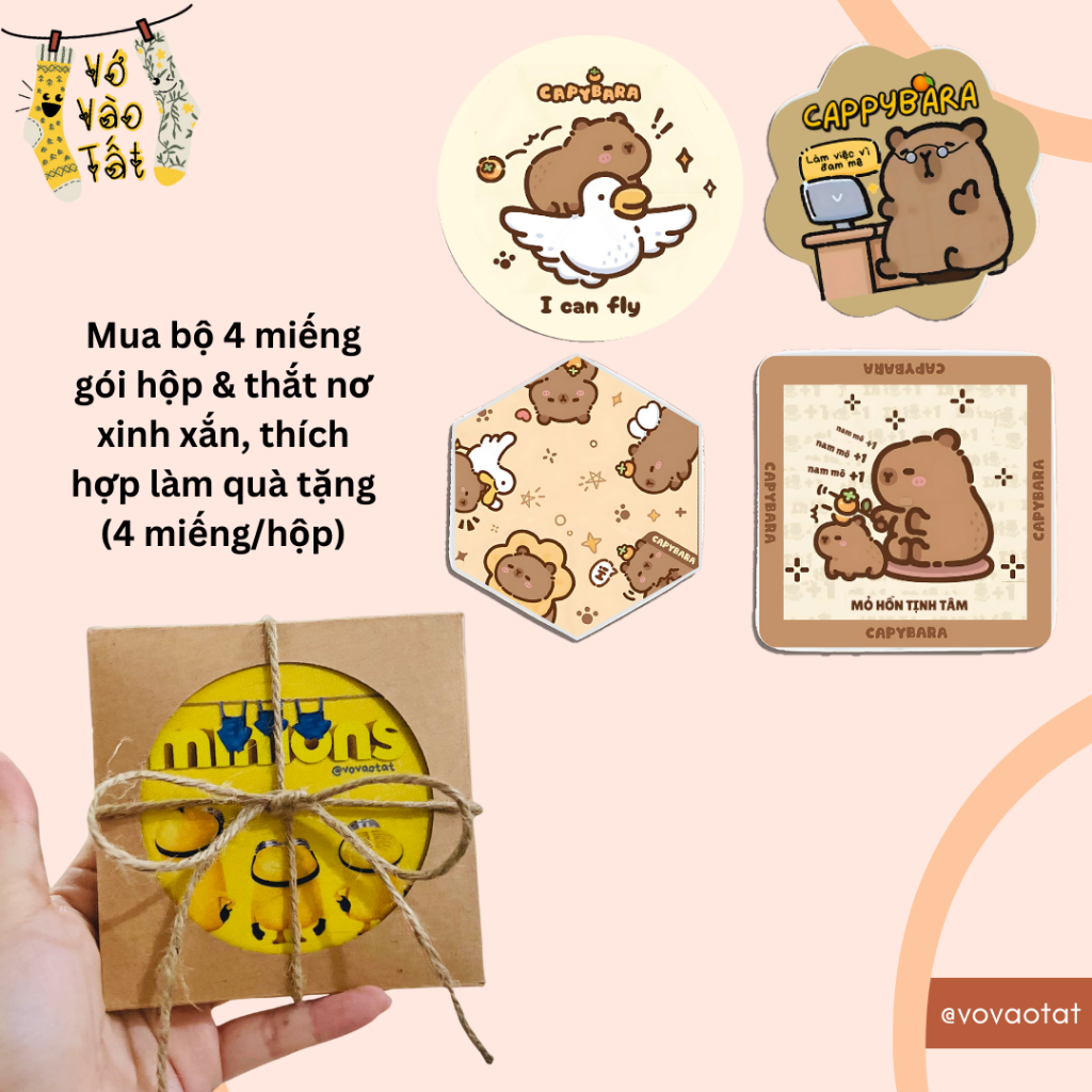 (CÓ IN THEO YÊU CẦU) Miếng lót ly hình Capybara hoạt hình đáng yêu, có thể làm quà