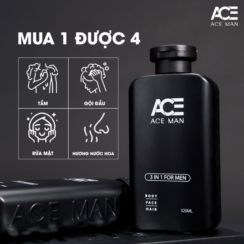 [TẶNG QUÀ] Sữa tắm nam 3 in 1 ACEMAN 320ML sữa tắm gội toàn thân hương nước hoa nam lôi cuốn