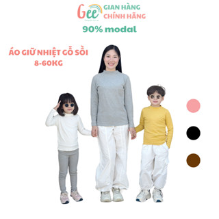 Áo giữ nhiệt cổ lọ 3cm len tăm lót lông Gee cho bé trai, bé gái 8-60kg, áo thu đông dài tay, vải gỗ sồi mềm mịn, co giãn