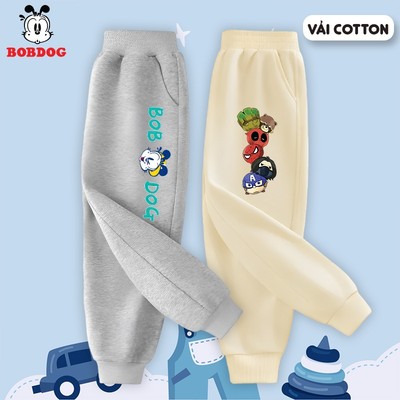 Quần dài cho bé trai BOBDOG chất nỉ da cá dáng thể thao in hình cute