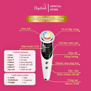 Máy massage mặt 7 chức năng- Trẻ hoá da, làm sạch sâu, Nâng cơ, Chăm sóc da bằng Ánh sáng LED & Rung nhiệt 45°C