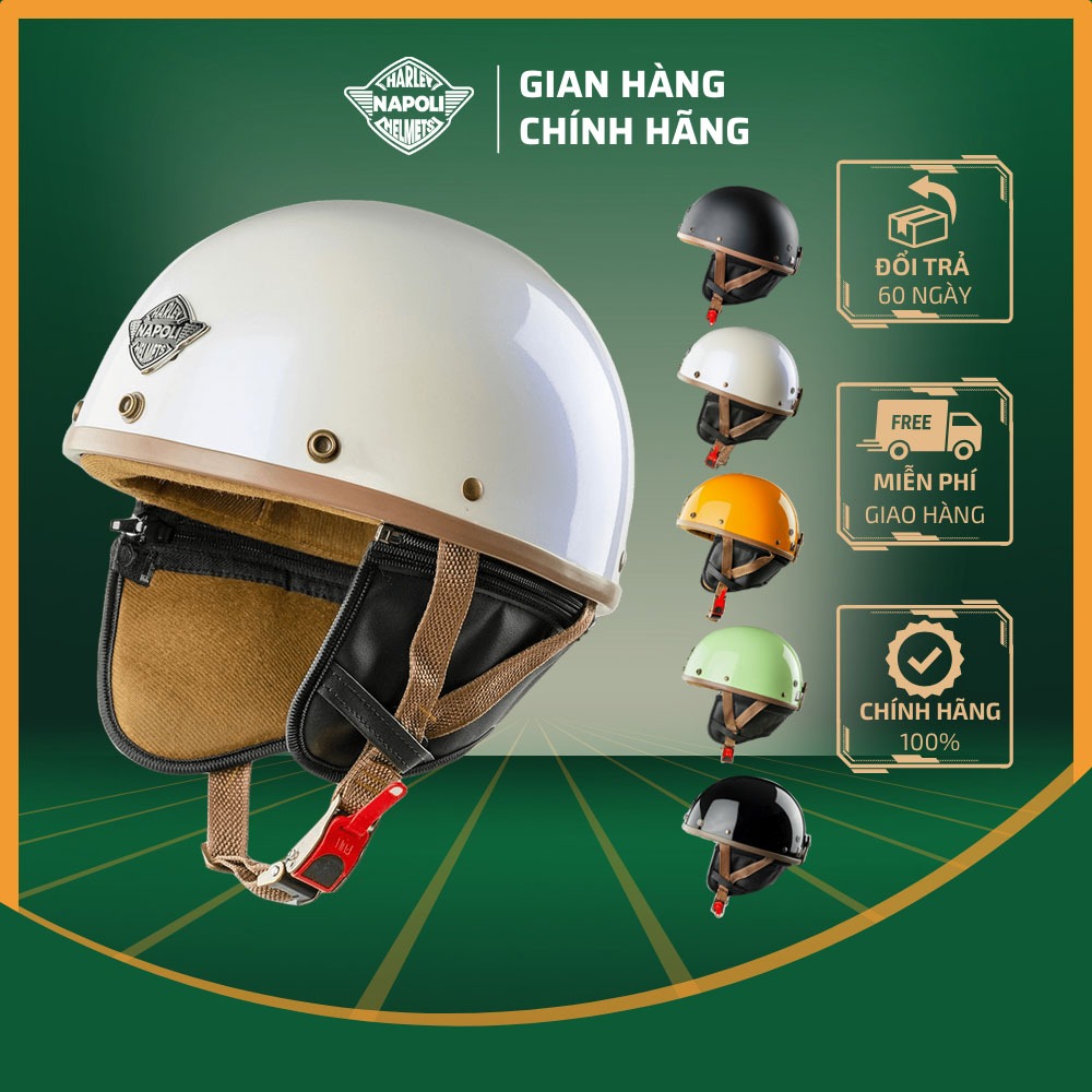 Mũ bảo hiểm nửa đầu Napoli N120 Chính Hãng nhiều màu Logo Harley Freesize 55-58cm