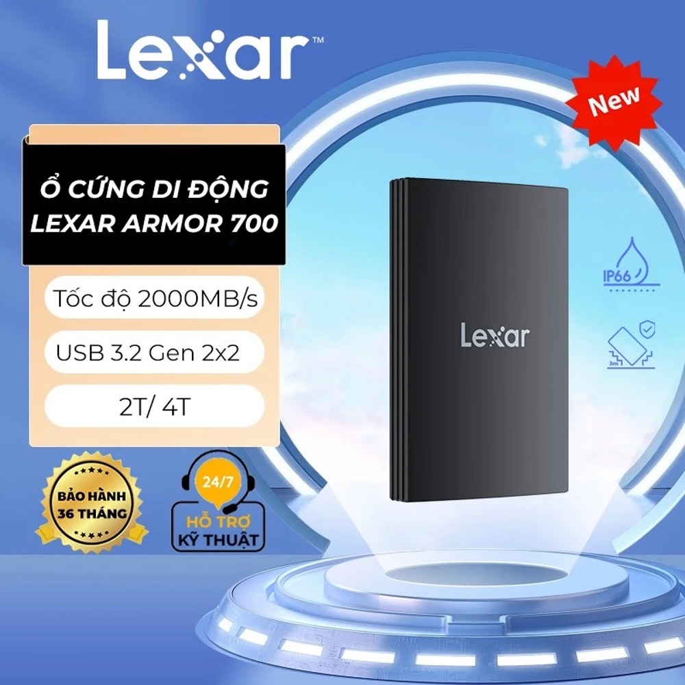Ổ cứng di động Lexar Armor 700 Portable SSD chống nước, chống va đập, Tốc độ 2000Mb/s, BH 03 NĂM
