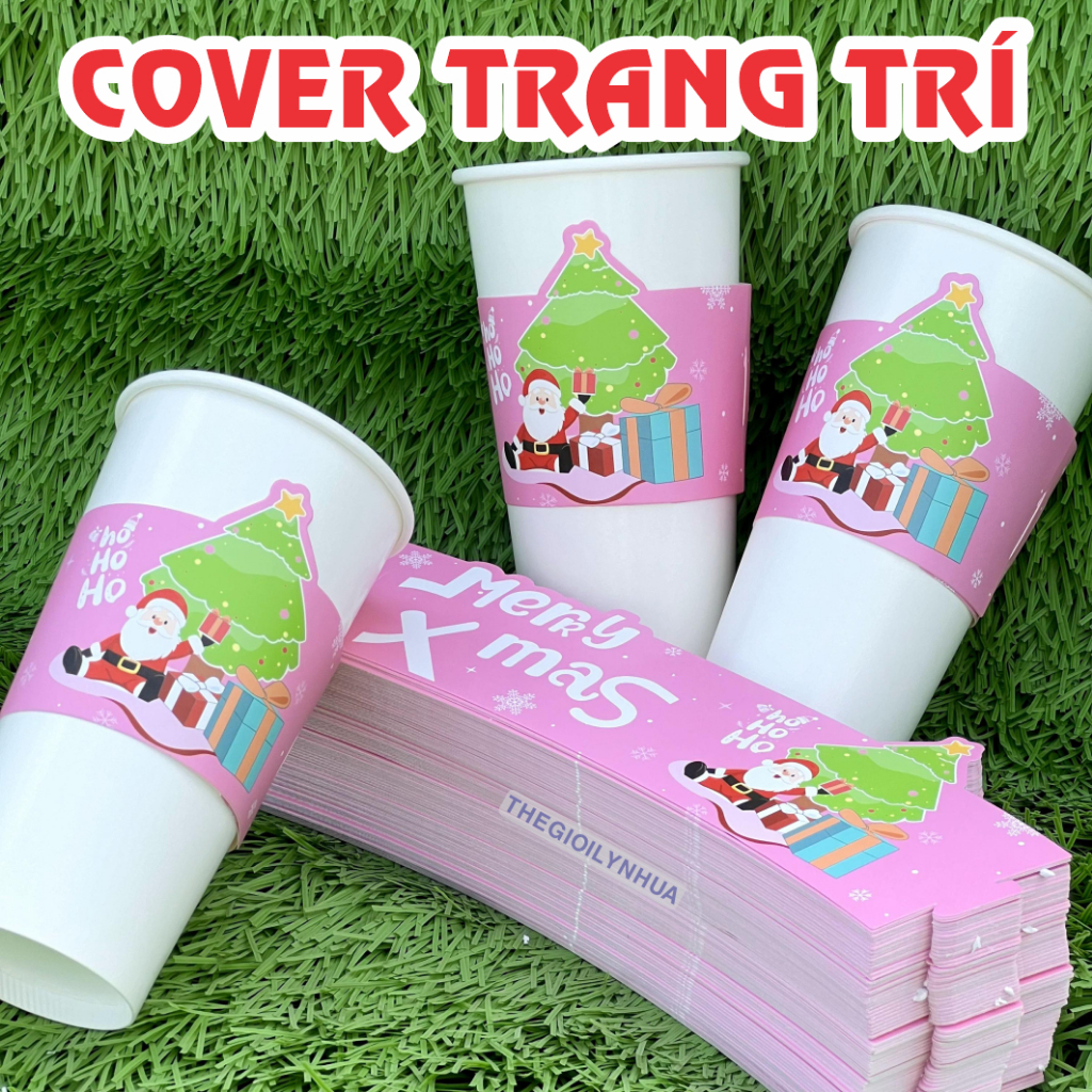 SET 200 Cover NOEL 2025, Cover bọc ly nhựa, ly giấy in sẵn họa tiết Noel sắc nét: MẪU 5