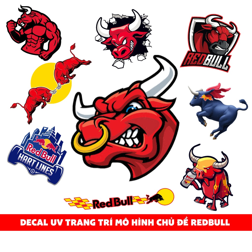 Bộ 8 decal uv trang trí chủ đề Rebull dán điện thoại xe laptop mũ bảo hiểm mica chống nước Autono1 U