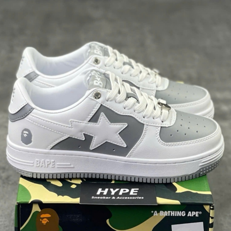 [Hype Sneaker] Giày A Bathing Ape Bape Sta Low White Grey (Bape Trắng Xám) | Best Quality.