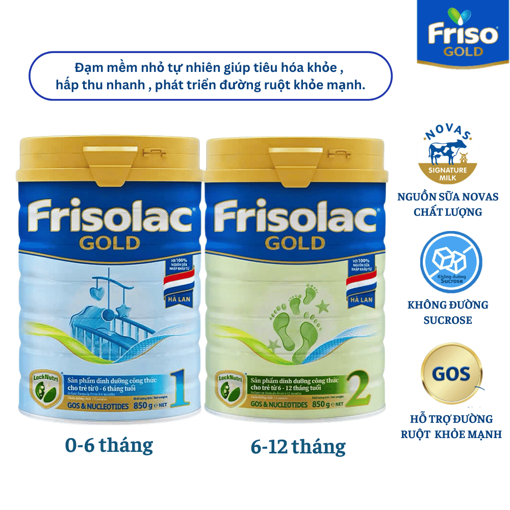 Sữa Bột Frisolac Gold 1,2 - Hộp 380/850 - Với nguồn sữa NOVAS chất lượng nhập khẩu 100% từ Hà Lan - Hàng chính hãng