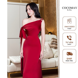 COCOMAY Đầm lụa maxi khoá kiểu cài lệch vai dịu đang thướt tha Đen / Đỏ / Kem  Nữ Dress
