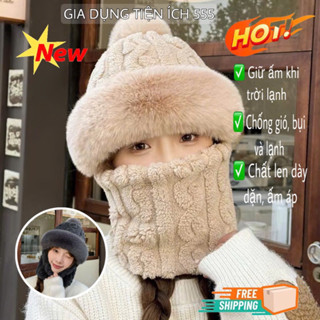 NL04 Mũ Quả Bông Kèm Khăn Quàng Cổ Cho Nữ Bịt Kín Tai, Chất Vải Mềm Mịn Giữ Ấm, Mẫu Mớii 2025