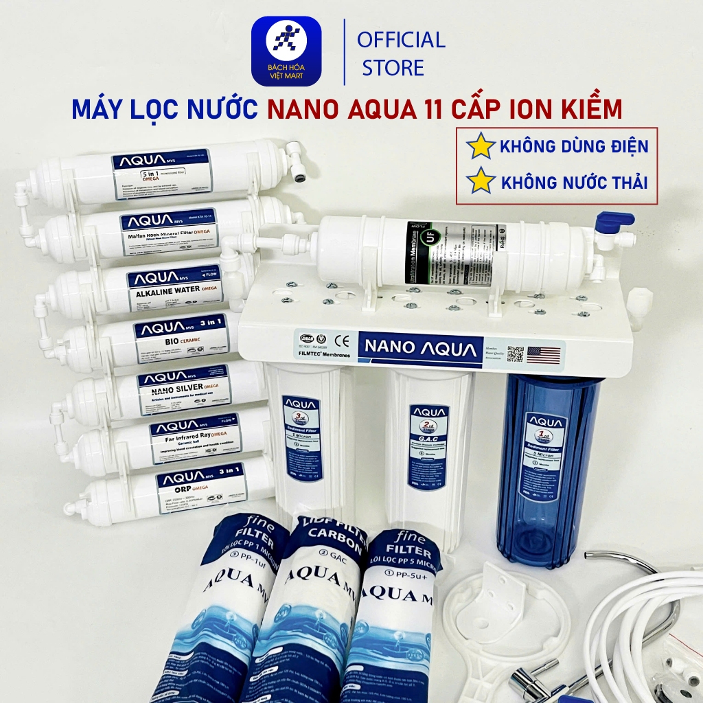 Máy lọc nước NANO AQUA + ION KIỀM - Không Điện ,Không Nước Thải. 8 9 10 11 CẤP ( Không dùng uống trực tiếp)