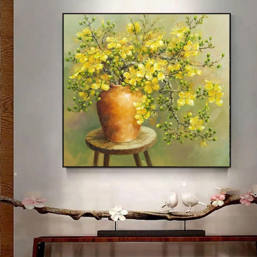 Tranh thêu chữ thập Mai Vàng (thêu kín) VS8010 - KT:(70x60)cm