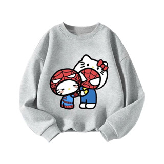 Áo Sweater Cổ Tròn Dành Cho Bé Yêu, Chất Nỉ Cotton Mềm Mịn, Hình Hello Kitty Và Người Nhện Siêu Xinh
