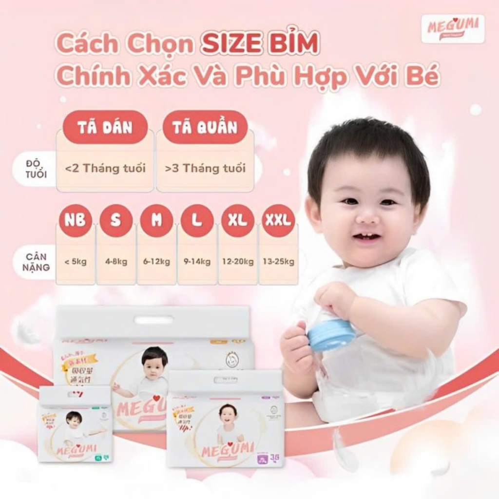 BỈM DÁN/QUẦN MEGUMI NỘI ĐỊA NHẬT BẢN CÁC SIZE NB64/S58/M46/L32/M50/L44/XL38/XXL26/XXXL20