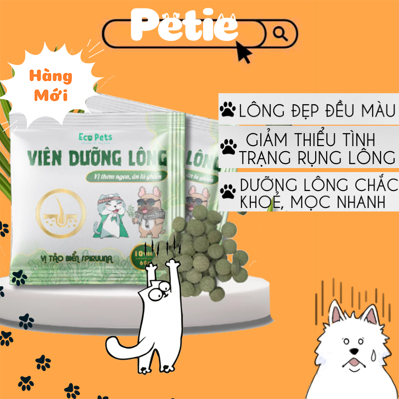 Gói 10 Viên Tảo biển Dưỡng Lông, viên Tăng Cân Cho Chó Mèo Ecopets, Tăng Nọng Dưỡng Lông Sáng Bóng//