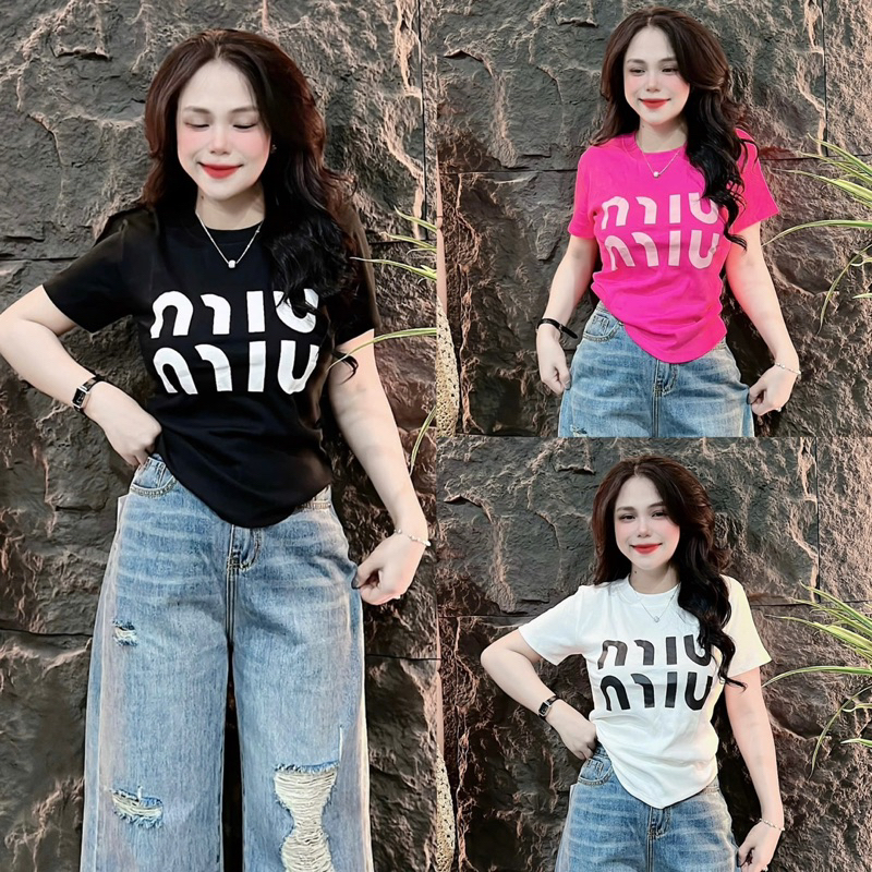 Áo Thun Nữ Dáng Ôm Vừa Cổ Tròn Tay Ngắn Phối Chữ MiuMiu ( Mã MiuMiu 60kg ) 770