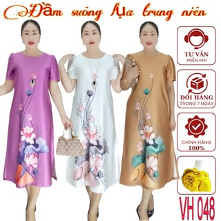 ĐẦM LỤA #048 TRUNG NIÊN TẶNG MẸ THIẾT KẾ FOM CHE BỤNG HOẠ TIẾT IN HOA 3D SANG CHẢNH QUÝ PHÁI