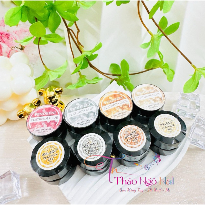Gel Nhũ vẽ viền móng Huaxi , nhũ vẽ viền Vendeeni platinum siêu sáng 4 màu dành cho Nail
