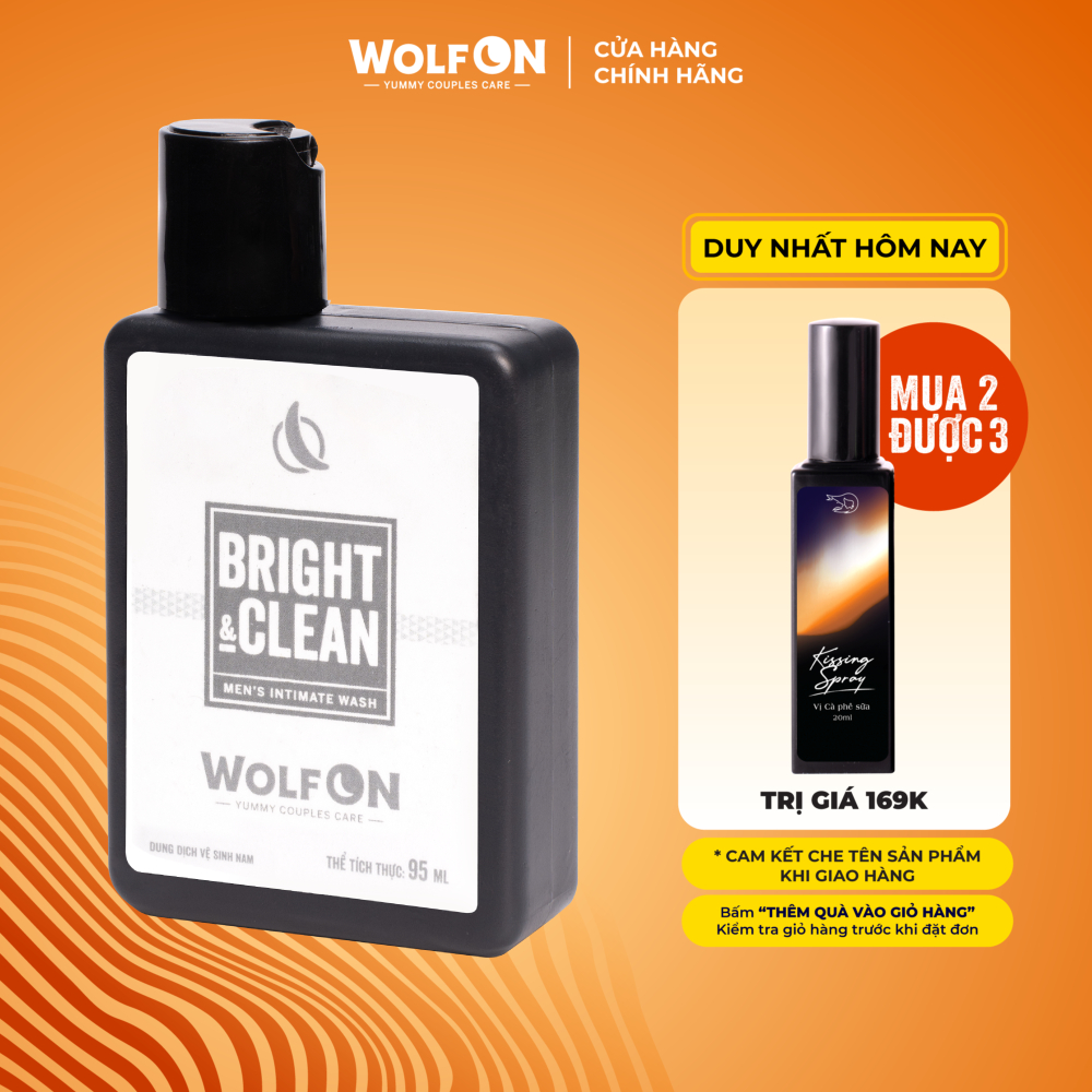 Dung Dịch Vệ Sinh Nam Giới Wolf ON Bright & Clean Dưỡng Sáng 1% Niacinamide Khử Mùi Tốt Sạch Thơm Nam Tính 95ml