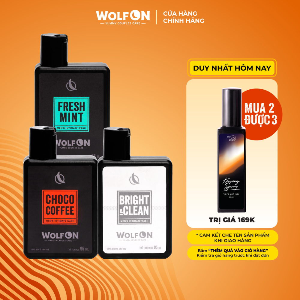 Dung Dịch Vệ Sinh Nam Giới Wolf ON Hương Thơm Nam Tính Cuốn Hút Khử Mùi Tốt Sạch Khuẩn 95ml