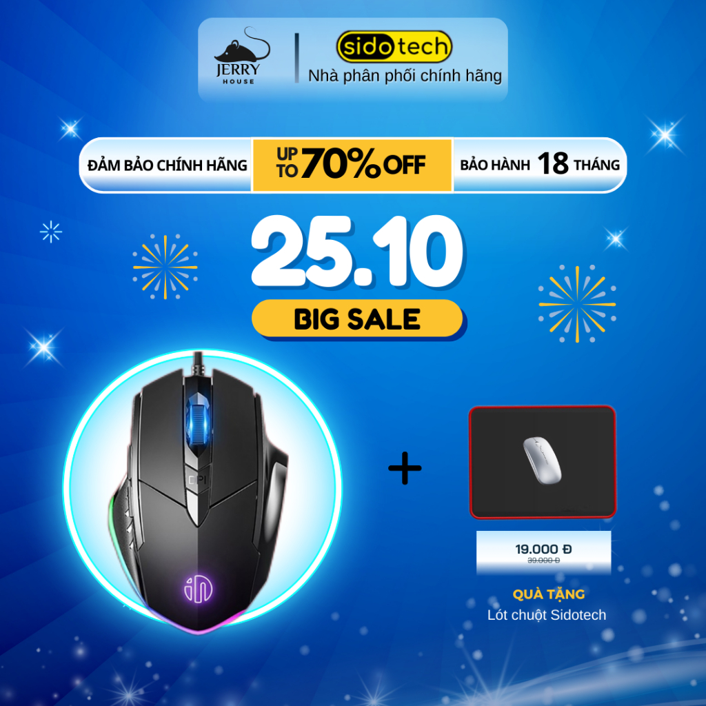 Chuột gaming JerryHouse Sidotech InPhic P1W bản có dây và không dây tắt âm silent