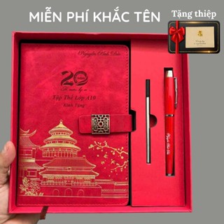 Quà tặng - Sổ tay bút ký MIỄN PHÍ KHẮC TÊN ghi chép da PU+ túi hộp sang trọng 200 trang - B202