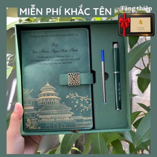 Set Quà tặng Sổ tay bút ký MIỄN PHÍ KHẮC TÊN da PU+ túi hộp sang trọng tặng thầy cô 200 trang