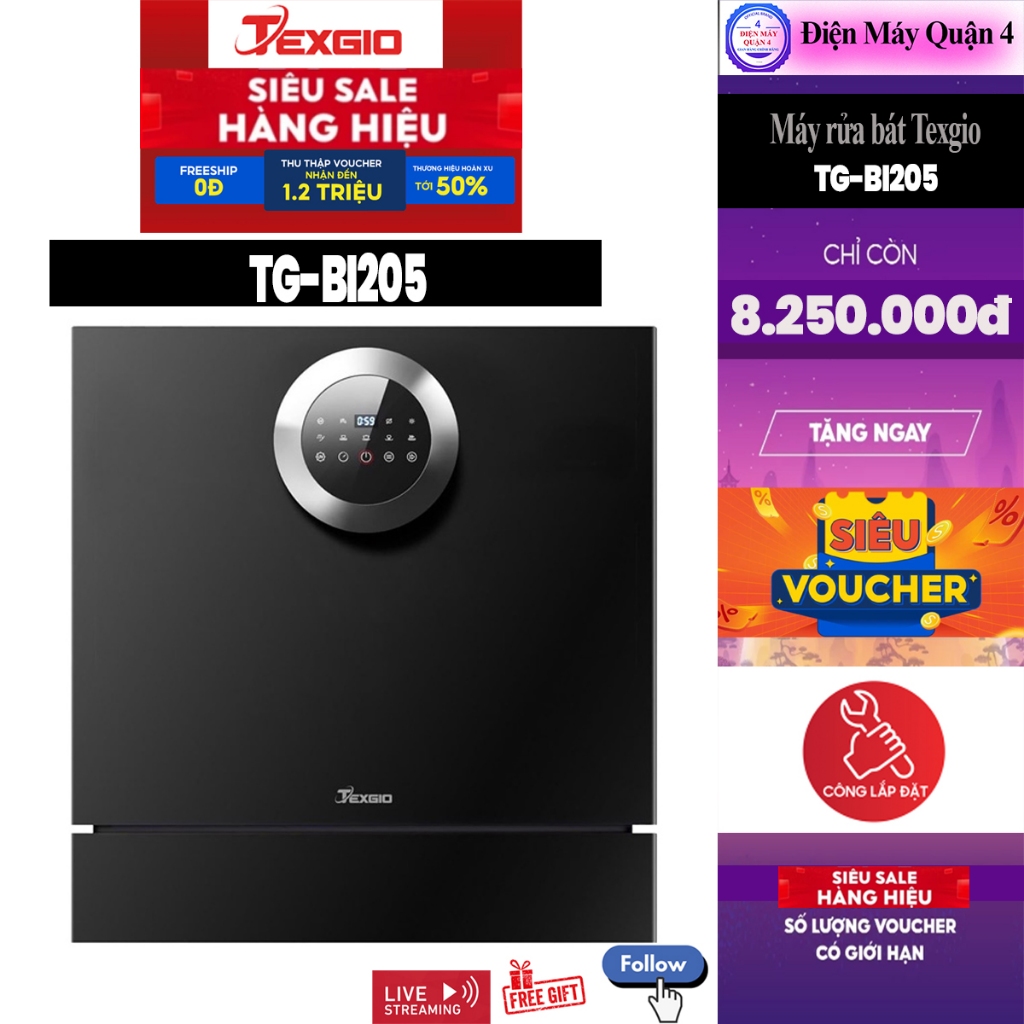 Máy rửa chén bát Texgio 11 Bộ TG-BI205 - Hàng chính hãng