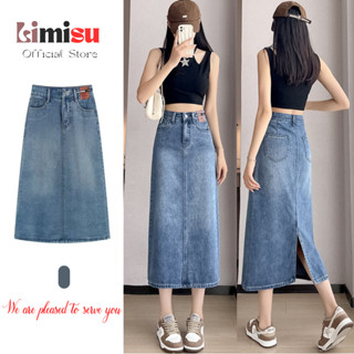 Chân váy jean dáng dài LIMISU váy bò dài lưng cao dáng chữ A xẻ tà sau chất jean cao cấp V1