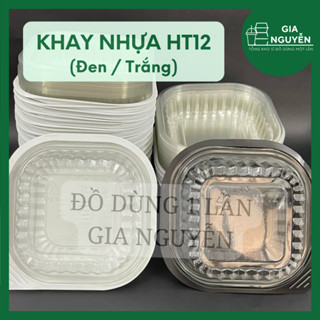 Combo 100 Khay Nhựa Đế Đen Kèm Nắp HT12 Dùng Để Đựng Thực Phẩm, Sushi, Lẩu, Xôi, Bánh Bao,...