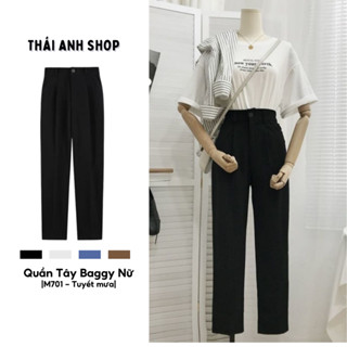  Quần Tây Nữ Lưng Cao Vải Tuyết Mưa Dày Dặn Quần Baggy Nữ Cạp Chun Lưng Cao Mặc Đi Học Đi Làm Công Sở M701 