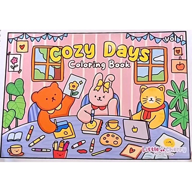 (Giấy 180gsm dày dặn) Tranh tô màu bé gấu “Cozy days” gồm 22 tranh