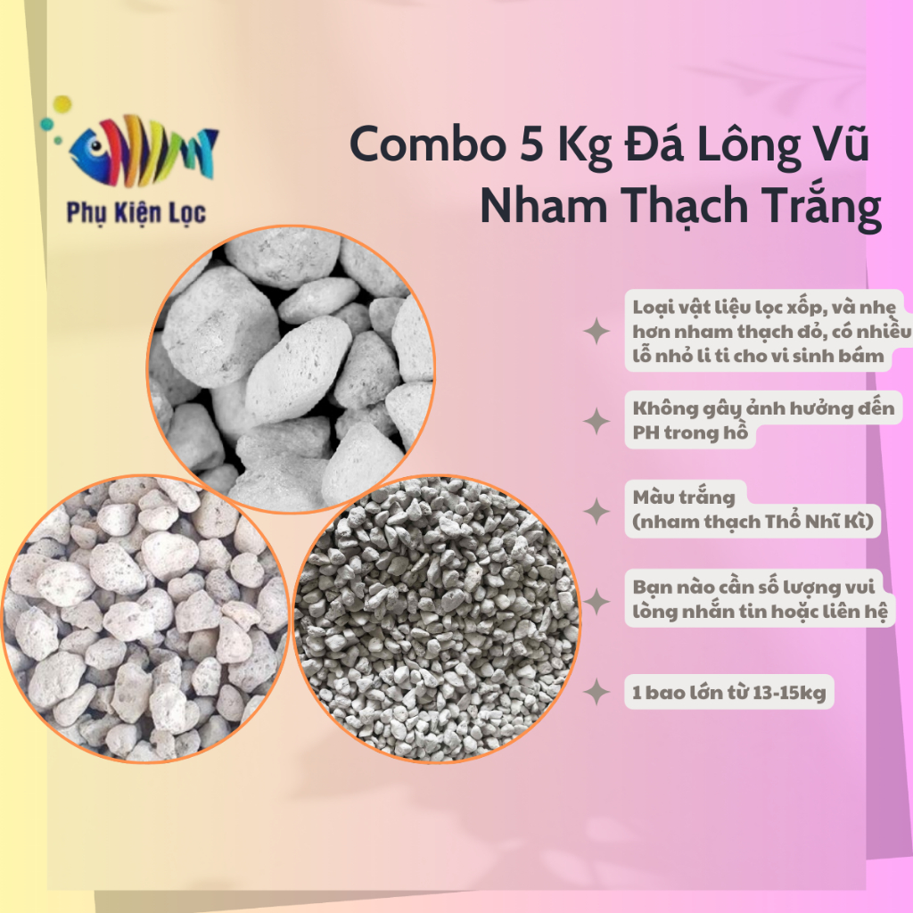 Combo 5 Kg Đá Lông Vũ Nham Thạch Trắng