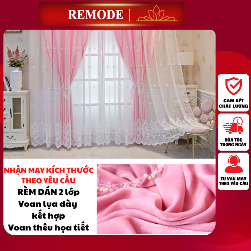 Rèm VOAN THÊU 1 lớp, 2 lớp, rèm cửa dán tường, treo thanh trang trí décor phòng khách phòng ngủ. MAY