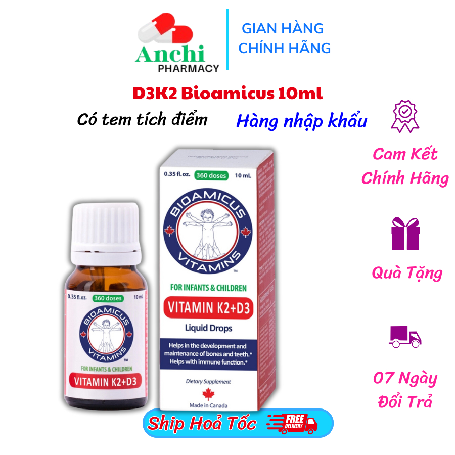 [Chọn quà tặng] Bioamicus Vitamin D3K2 MK7 giúp bé tăng chiều cao tối đa 10ml - Nhập khẩu chính hãng