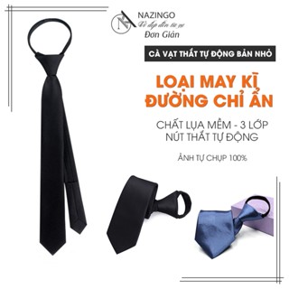 Cà vạt học sinh, sinh viên, công sở bản nhỏ, loại thắt sẵn kéo khóa NAZINGO, Chất liệu lụa mềm, khóa thắt sẵn tự động
