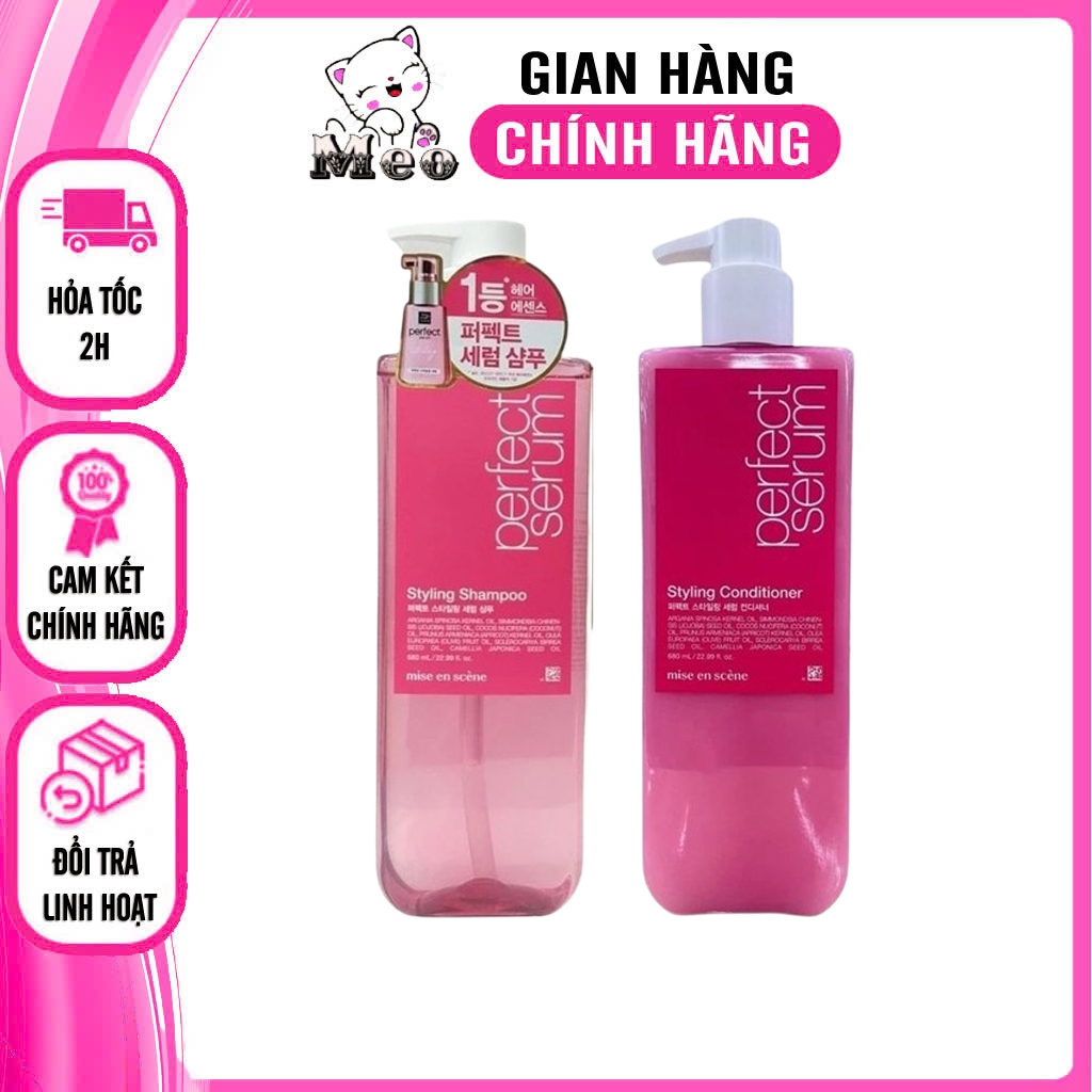 Dầu gội/xả Tạo Nếp Tóc Mise En Scene Perfect Serum GOLDEN MOROCCO ARGAN OIL Styling Shampoo 680ml