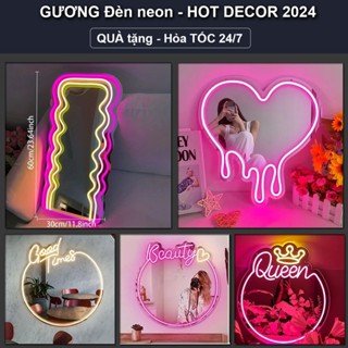 (MÃ 50K ĐƠN 0Đ) GƯƠNG Đèn LED NEON trang trí decor phòng ngủ chill, Gương LED để bàn hoặc dán tường, quà tặng ý nghia
