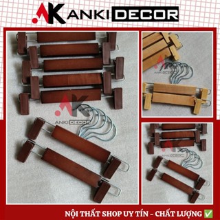 COMBO 50 Móc kẹp treo quần áo, móc gỗ kẹp quần, móc treo quần áo bằng gỗ má kẹp nhựa Anki Decor