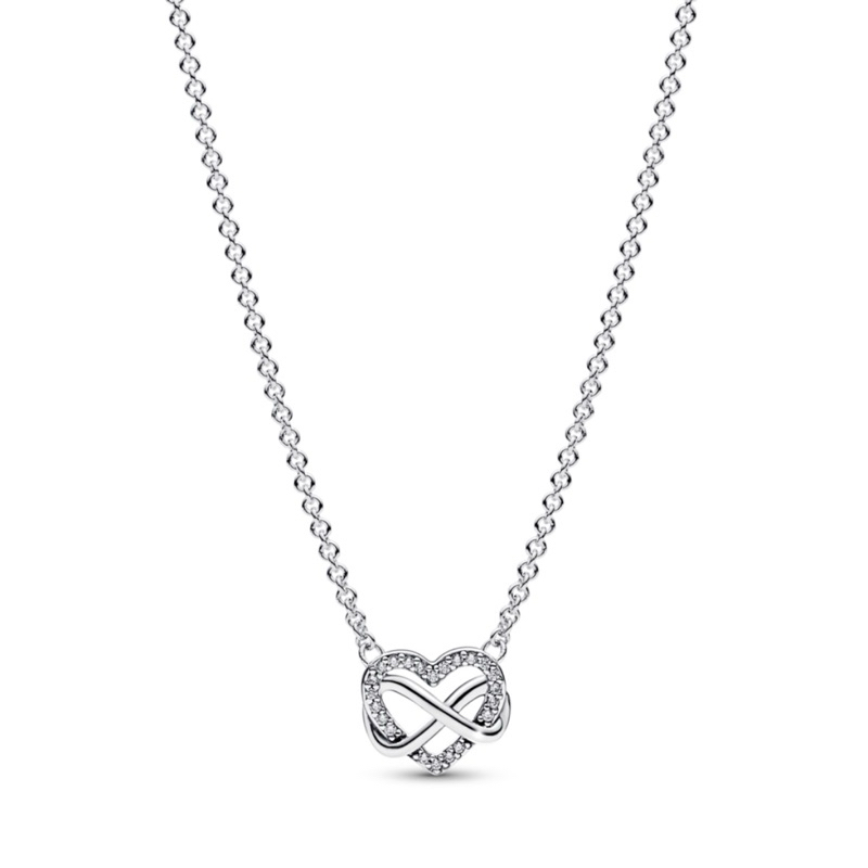 CHÍNH HÃNG - PANDORA Infinity Heart necklace (Sterling, White Zirconia) - Dây cổ, chuyền, đá trắng, 