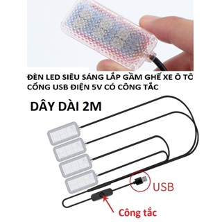 Đèn led gầm ghế ô tô siêu sáng điện áp 5V / 12V dây dài 2m có công tắc cắm cổng USB trên xe ô tô ánh sáng các màu