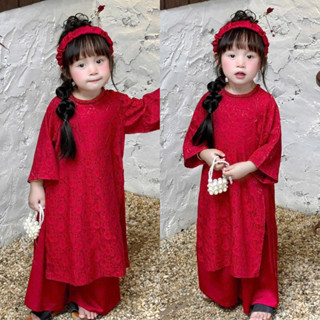 Áo Dài Cách Tân Cho Bé Gái (10-36kg) TẶNG Kèm Bờm Chất Liệu Lụa Gấm Vân Hoa Cao Cấp - CHICKBONG T3