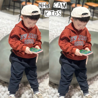 Bộ Nỉ Dài Tay Cho Bé, Bộ Nỉ Áo Cam Quần Đen Hoodie Bo Gấu Cho Bé - Nhà Cam