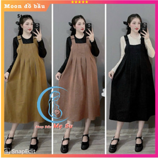 Yếm Bầu Nhung Thu Đông Công Sở , Xếp Li Dáng Suông