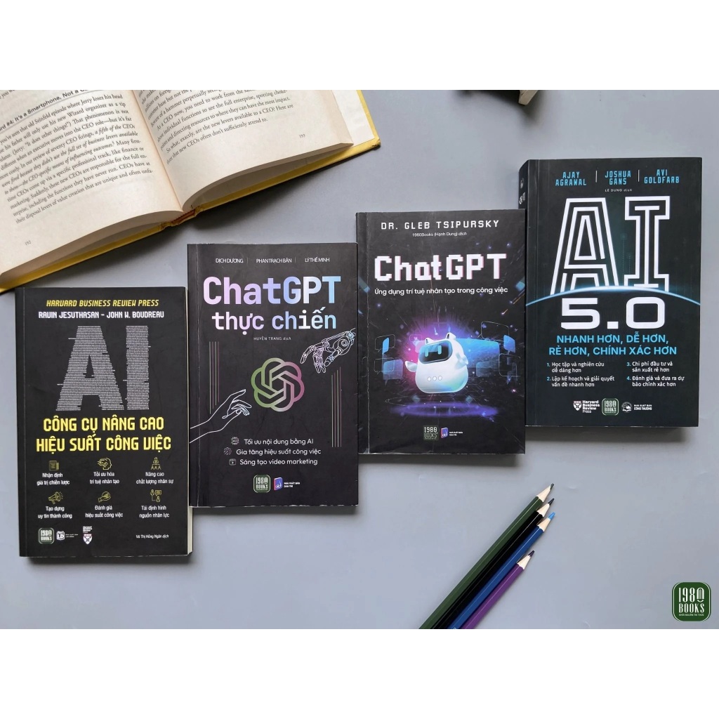 Combo  Sách - 4 cuốn: Chat GPT + Chat GPT thực chiến + AI 5.0 + AI Công cụ nâng cao hiệu suất công v