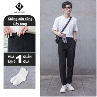 Quần Tây Nam Hàn Quốc Qthouse Quần Âu Nam Có Đai Chỉnh Eo Cạp Quần Thiết Kế Sidetab Lưng Cao Dáng Baggy QTA01