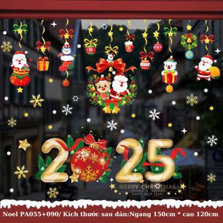 Decal noel 2025 size to in 2 mặt sẵn keo dán cửa kính, tường trang trí noel giáng sinh nhiều mẫu PhucAn wall decor