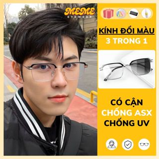 Mắt kính nam nữ đổi màu dưới nắng chống tia UV ánh sáng xanh gọng titan thời trang giả cận cao cấp Mắt Kính MEME Y10