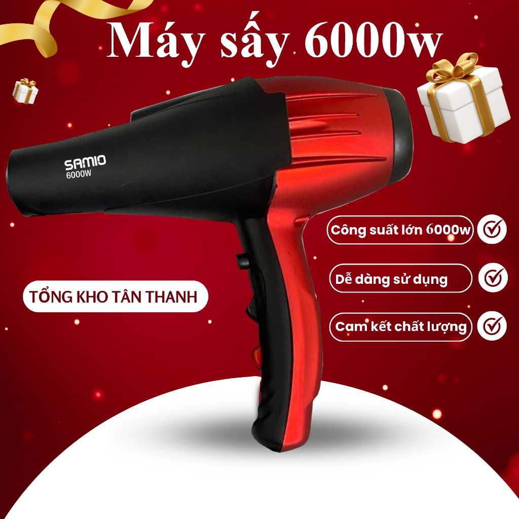 Máy sấy tóc công suất lớn Samio 6000W, máy sấy tóc 2 chiều nóng lạnh chuyên salon dây dài 2m