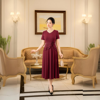 Đầm trung niên tặng mẹ LYBEE LV930 thun gấm nhật co giãn 4 chiều, sang trọng big size 45-80kg